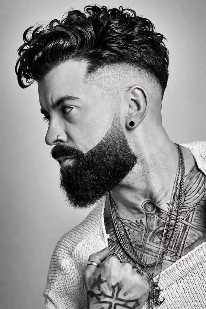 Slick Back Mid-Length Curly Hair Fade 