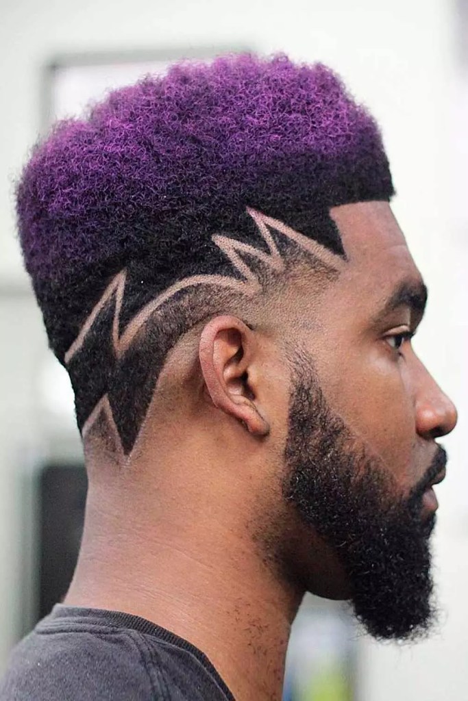 Purple High Top Hairstyle And Haircut Design #blackmenhaircuts #haircutsforblackmen #blackhair #blackhaircuts 