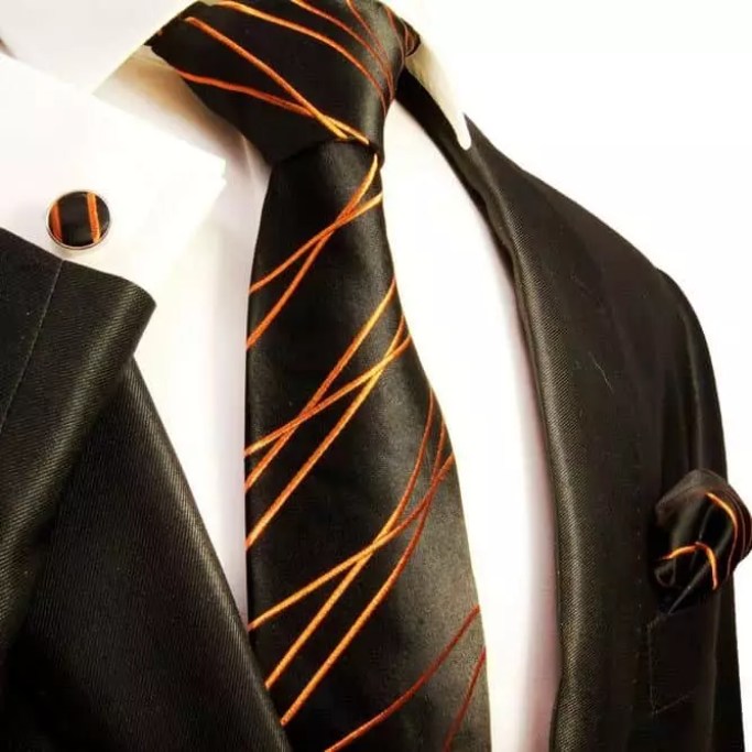 How to Tie a Tie.Black And Orange Patterned Silk Necktie Set #ties #mensties #tiesformen #suitaccessories