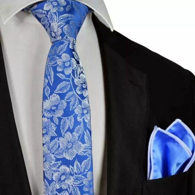 Blue Floral Slim Tie And Pocket Square #ties #mensties #tiesformen #suitaccessories
