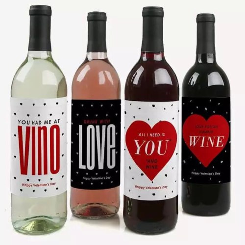 Valentines Day Wine Bottle Labels Set of 4 #valentinesdaygifts